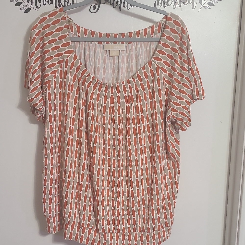 Women's Patterned Top - Orange and White